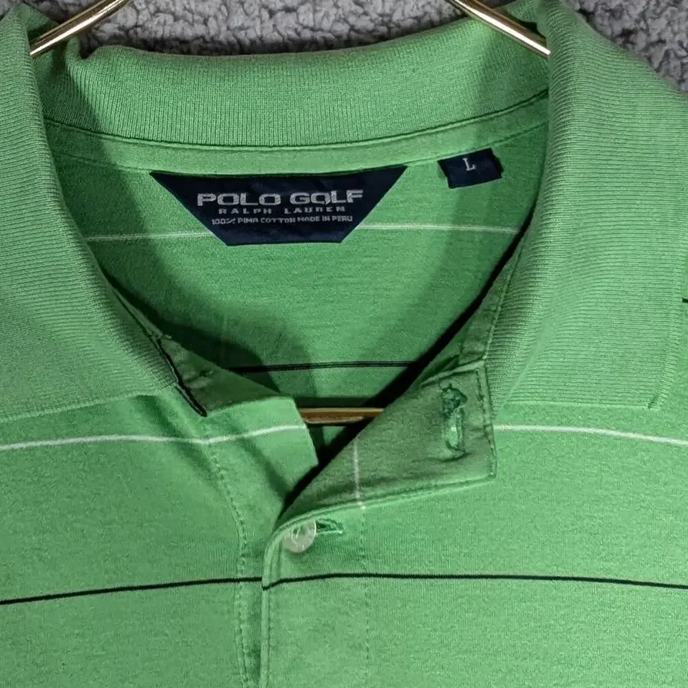 Polo Golf Ralph Lauren Polo Shirt Mens Large Green Blacl Stripe Performance Polo